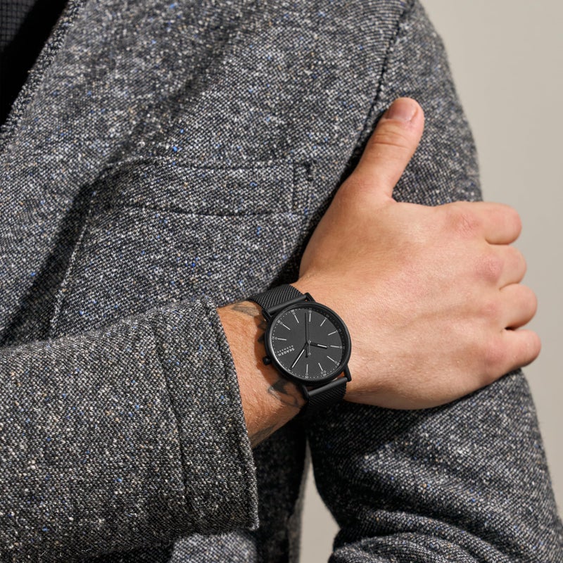 Skagen Men's Signatur Three-Hand Black Stainless Steel Mesh Band Watch (Model: SKW6579) - Image 5